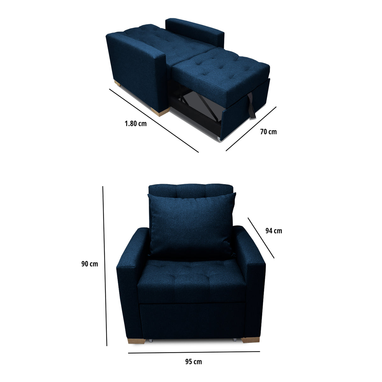 Sofá Cama Sabathy Azul Petróleo 95x90cm Reclinable de Tela Amigable con Mascotas de Un Puesto con Apoya Brazos - SOFAS Y POLTRONAS | Bylmo