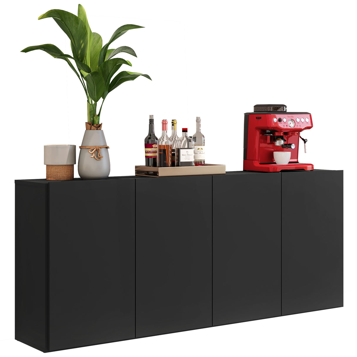 Aparador Veneza Negro 123x69cm con Cuatro Puertas y Cuatro Compartimientos - BIFES Y ARRIMOS | Bylmo