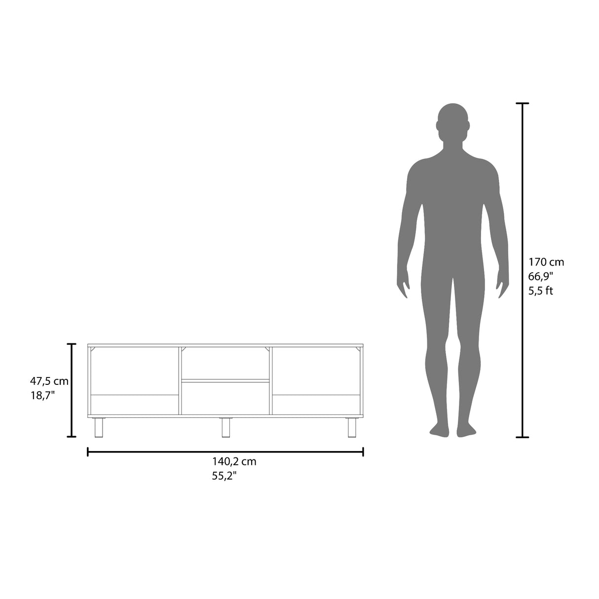 Combo Rack de Tv y Mesa de Centro Eclipse Blanco 140.2x47.5cm Para Tv Hasta 60" Pulgadas con Cuatro Compartimientos - MUEBLES DE TV | Bylmo