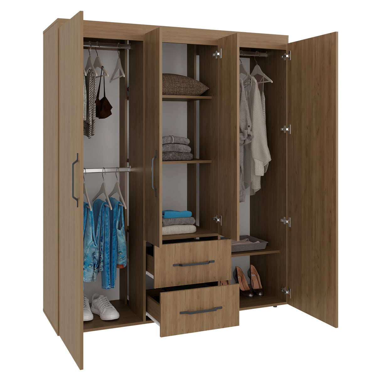 Closet Bariloche Fresno 150.3x177.9cm con Cuatro Puertas y con Dos Cajones - CLOSETS | Bylmo
