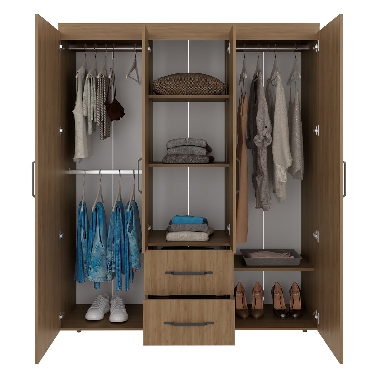 Closet Bariloche Fresno 150.3x177.9cm con Cuatro Puertas y con Dos Cajones - CLOSETS | Bylmo