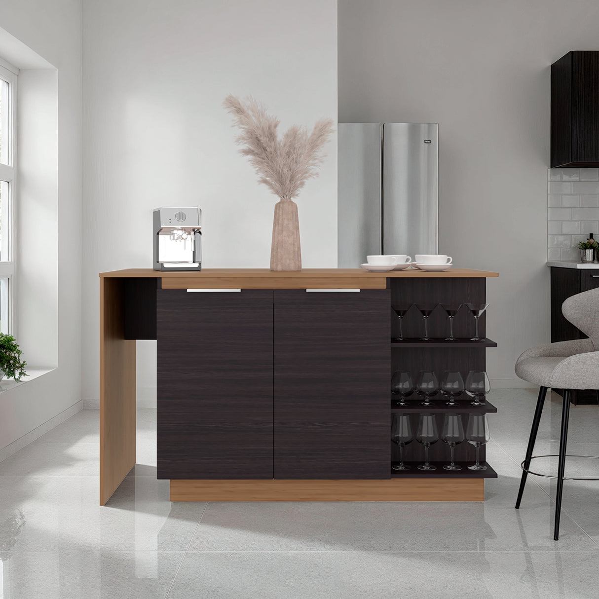 Barra de Cocina Lumina Wengue y Fresno 150x89.2cm con Cuatro Entrepaños - BARRAS Y MUEBLES AUXILIARES | Bylmo