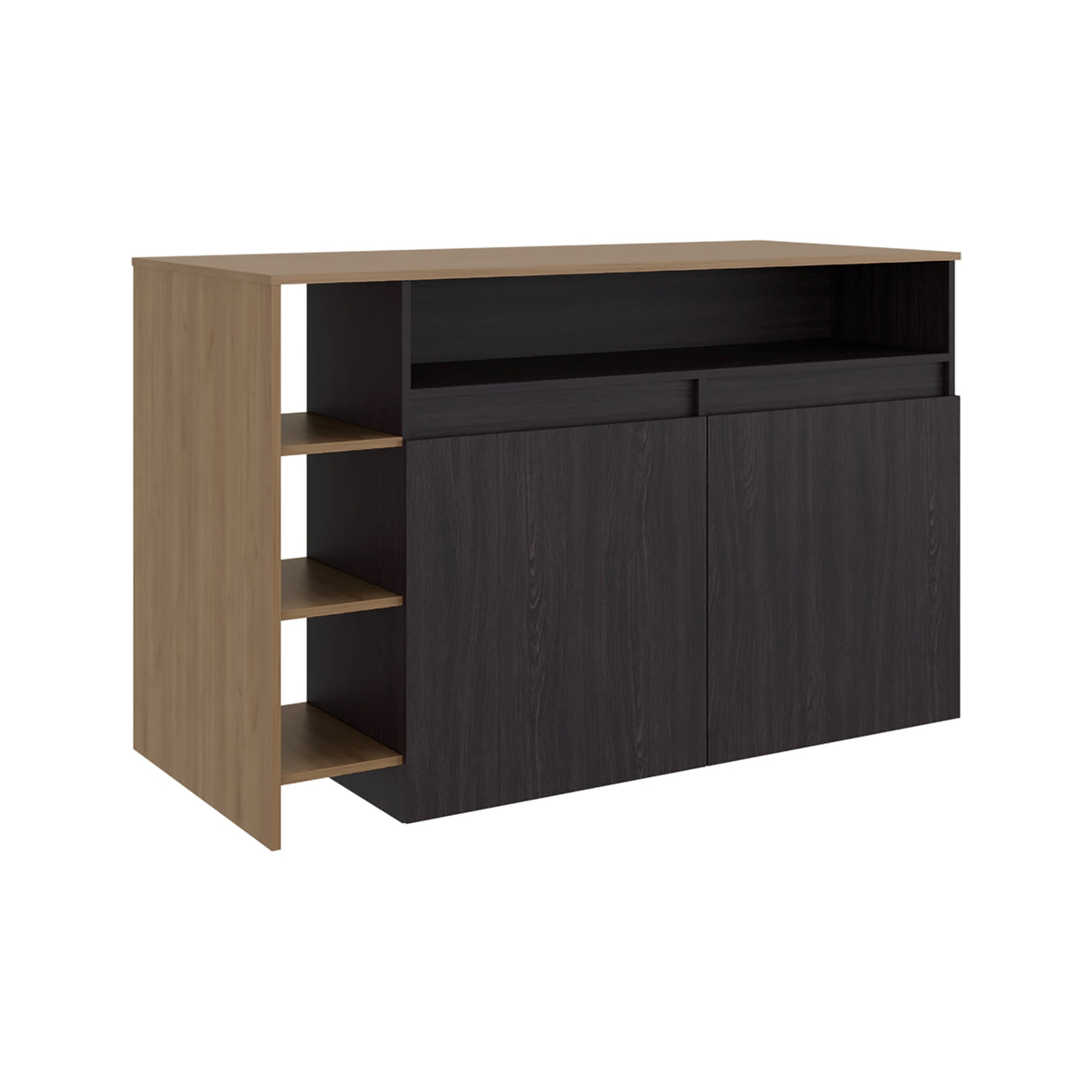 Barra de Cocina Bari Wengue y Fresno 140x90cm con Tres Entrepaños y con Cuatro Compartimientos - BARRAS Y MUEBLES AUXILIARES | Bylmo