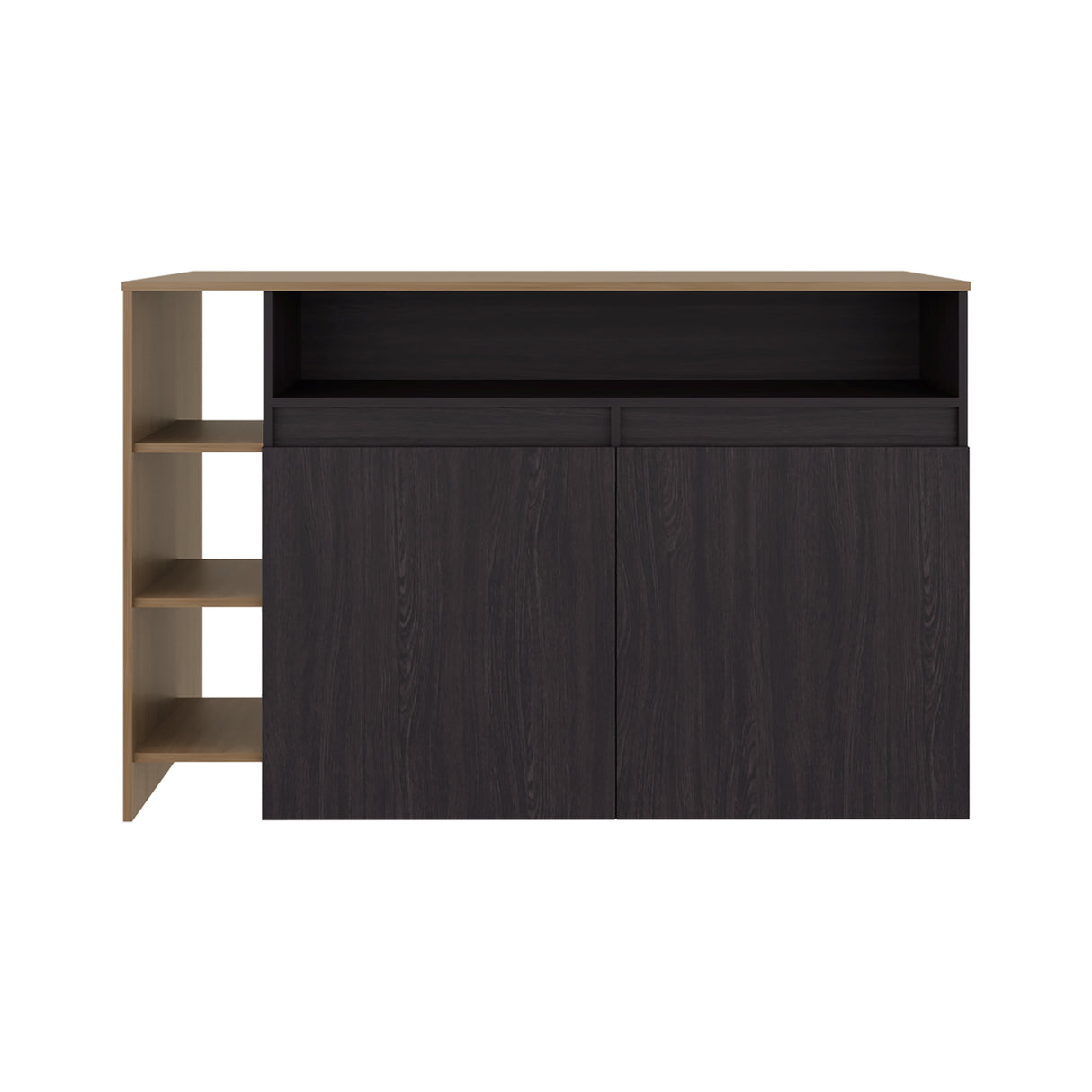 Barra de Cocina Bari Wengue y Fresno 140x90cm con Tres Entrepaños y con Cuatro Compartimientos - BARRAS Y MUEBLES AUXILIARES | Bylmo