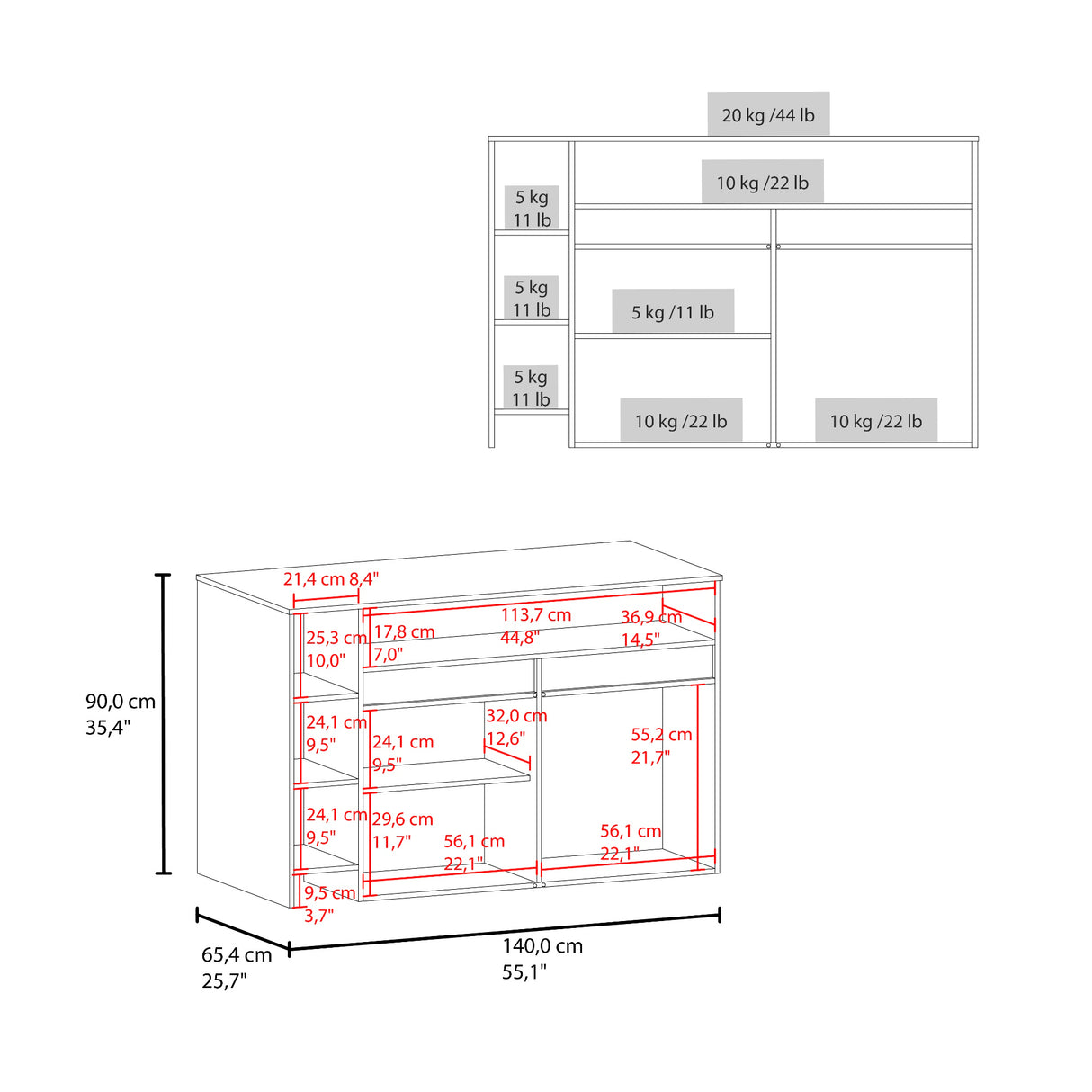 Barra de Cocina Bari Wengue y Fresno 140x90cm con Tres Entrepaños y con Cuatro Compartimientos - BARRAS Y MUEBLES AUXILIARES | Bylmo