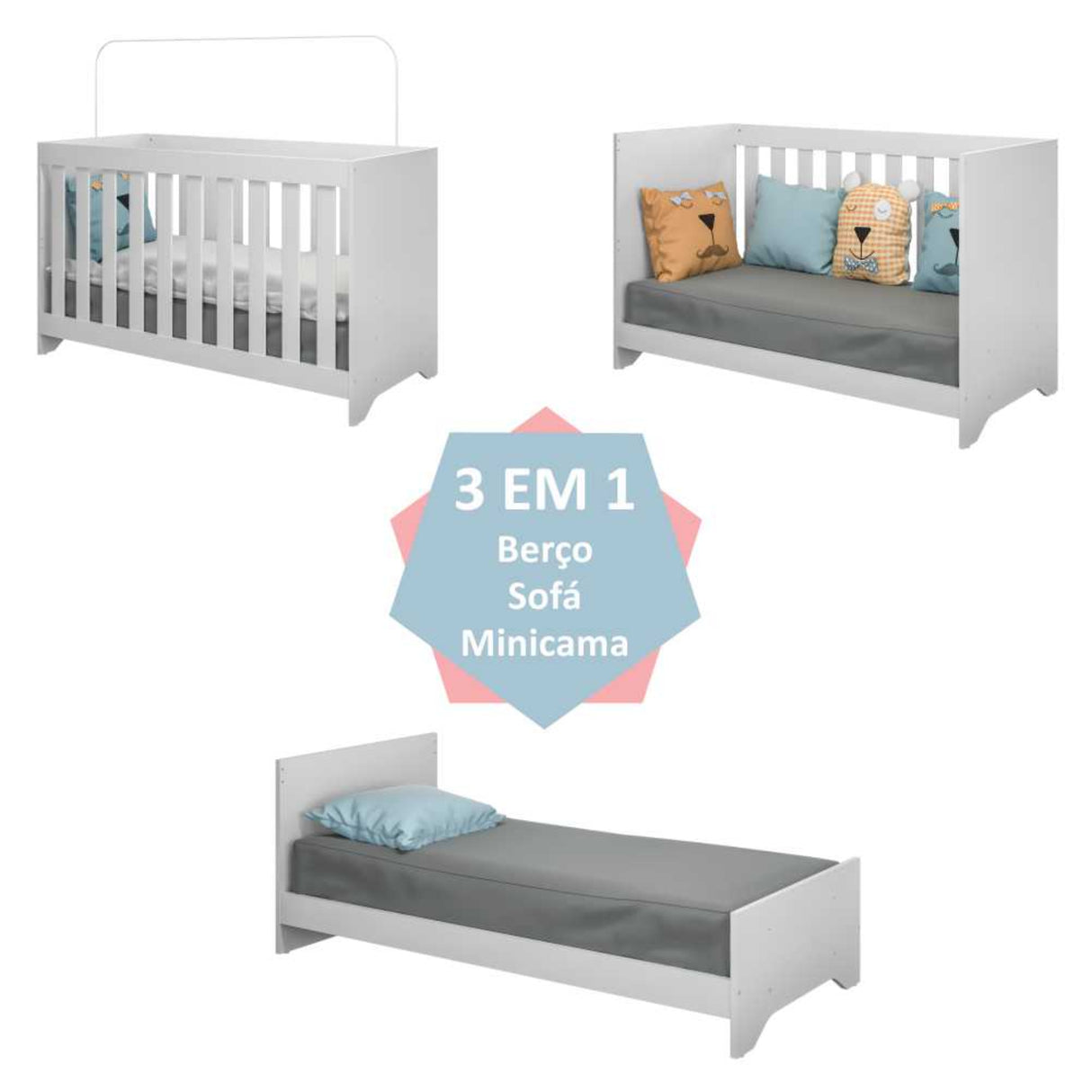 Cuna 3 en 1 Elsa Blanco 133x80cm con Cabecero y con Colchón Infantil - CAMAS | Bylmo