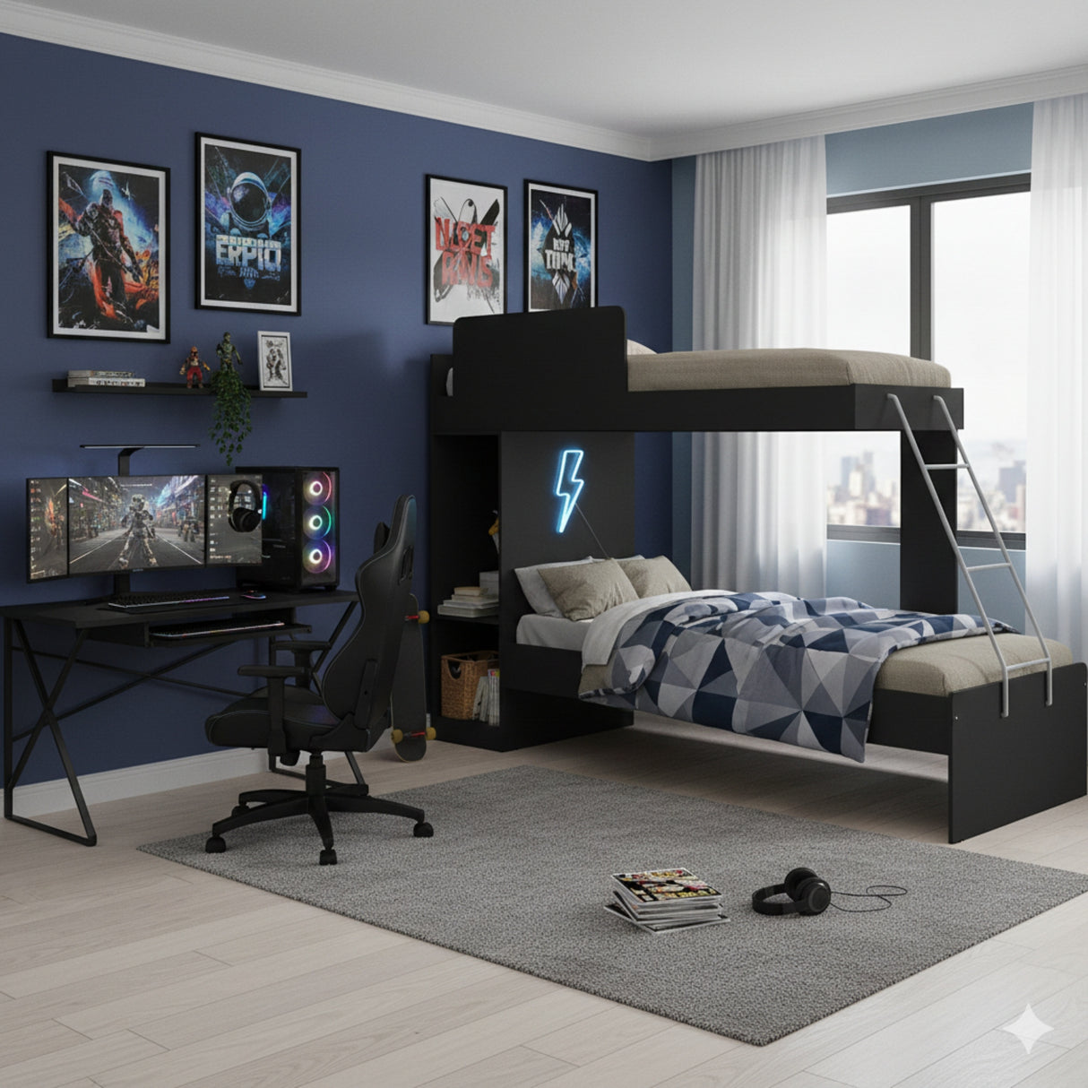 Camarote Tokio Negro 85x165cm con Cabecero sin Colchón y con Almacenamiento - CAMAS | Bylmo