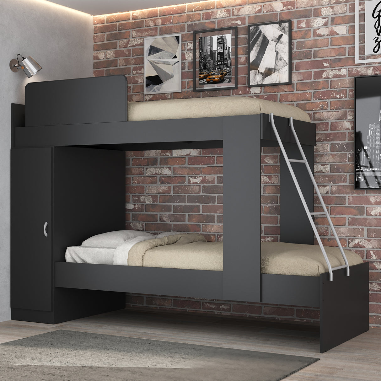 Camarote Tokio Negro 85x165cm con Cabecero sin Colchón y con Almacenamiento - CAMAS | Bylmo