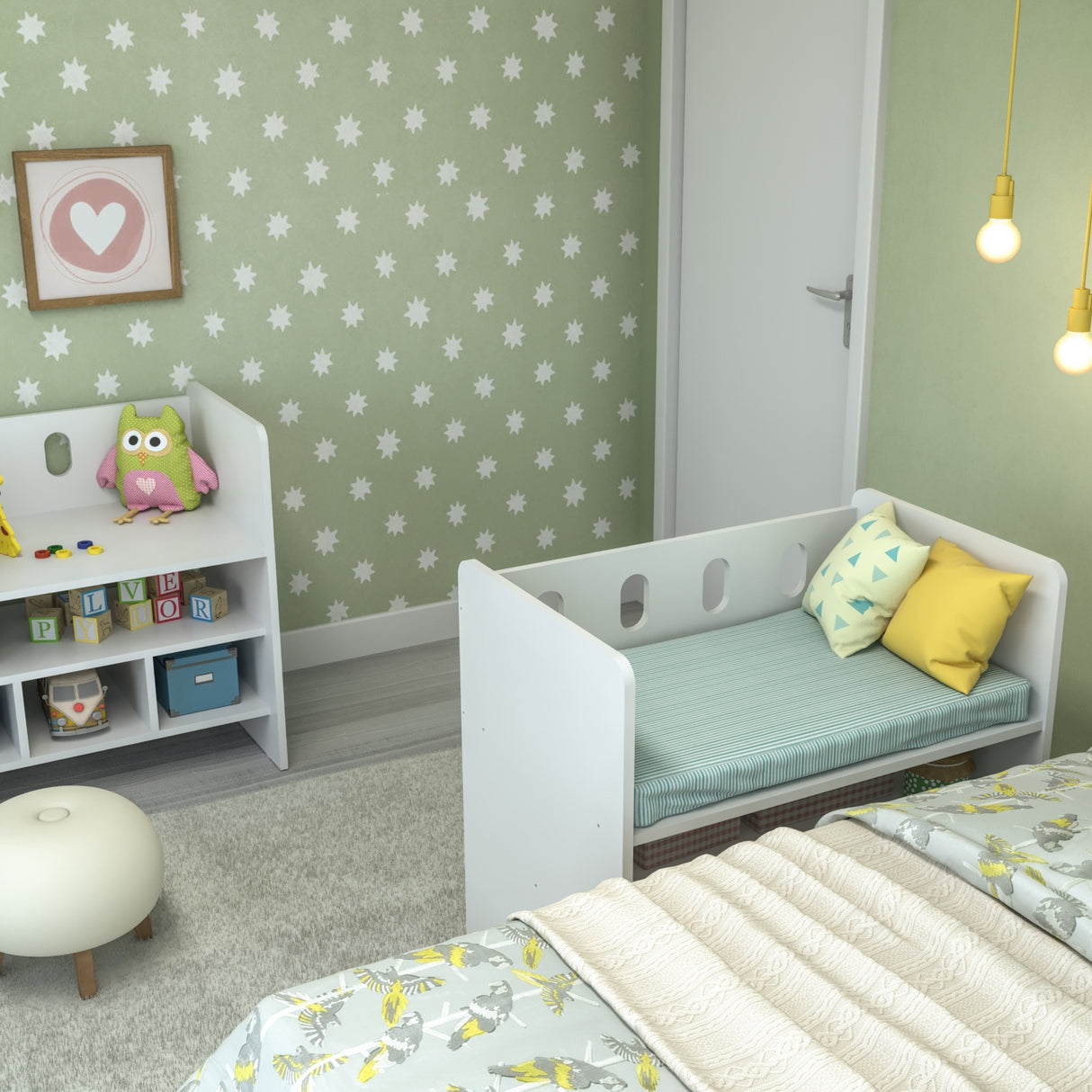 Cama Cuna Colecho Blanco 71x68cm con Cabecero con Colchón Infantil y con Almacenamiento - CAMAS | Bylmo