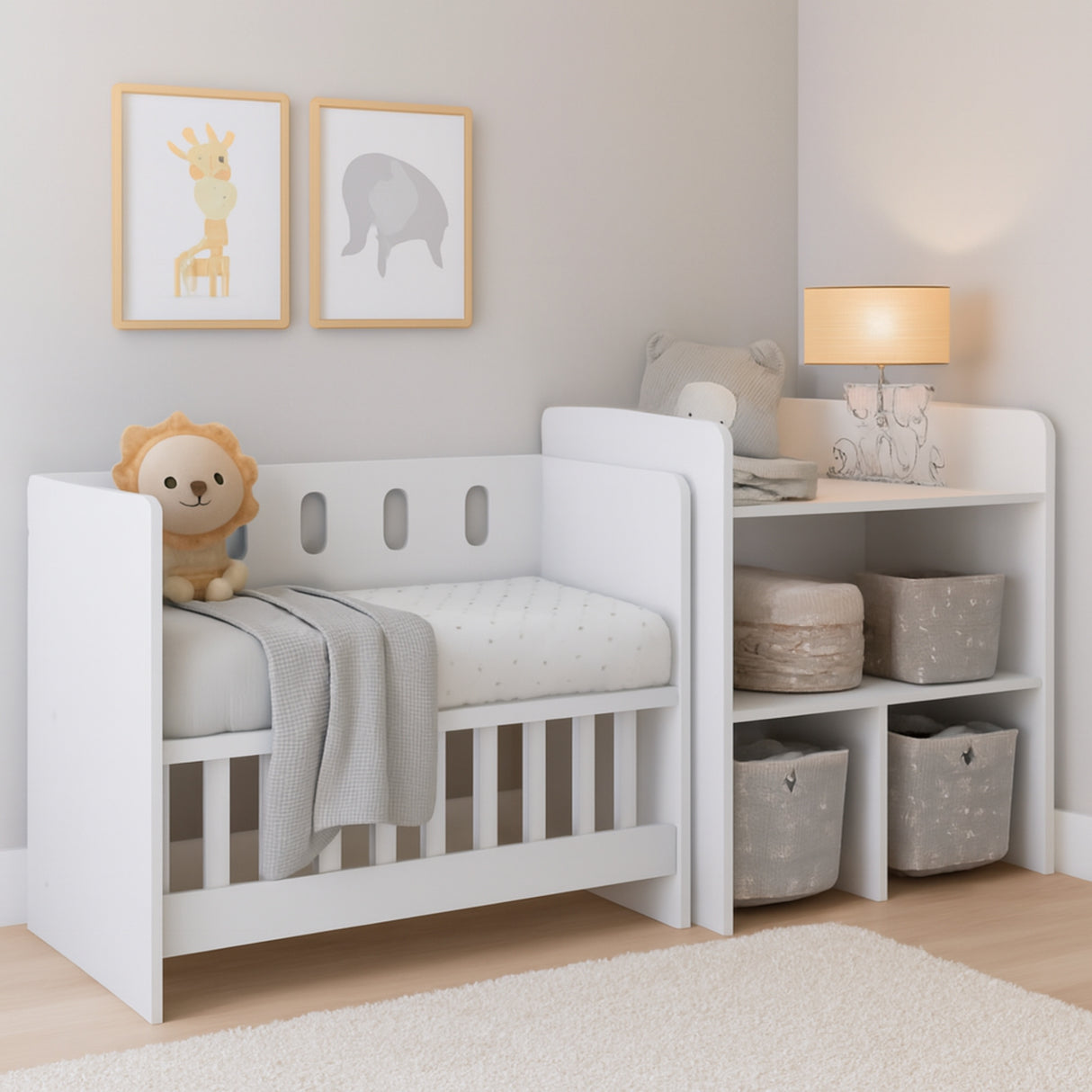 Cama Cuna Colecho Blanco 71x68cm con Cabecero con Colchón Infantil y con Almacenamiento - CAMAS | Bylmo