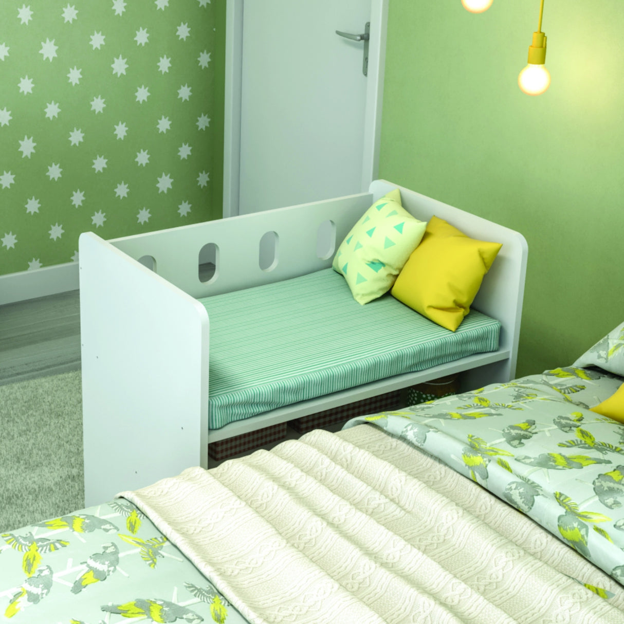 Cama Cuna Colecho Blanco 71x68cm con Cabecero con Colchón Infantil y con Almacenamiento - CAMAS | Bylmo