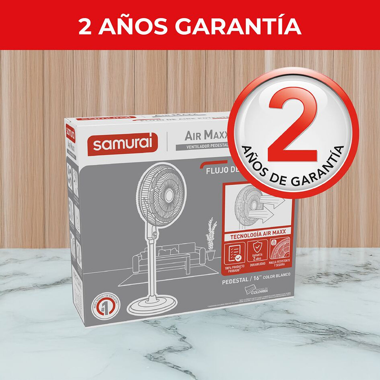Ventilador de Piso Samurai Air Maxx Blanco 47.4x118cm de 3 Velocidades y con Oscilación - VENTILADORES | Bylmo