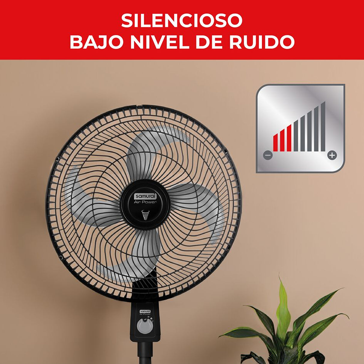 Ventilador de Piso Samurai Air Power Negro 47.4x118cm de 3 Velocidades y con Oscilación - VENTILADORES | Bylmo