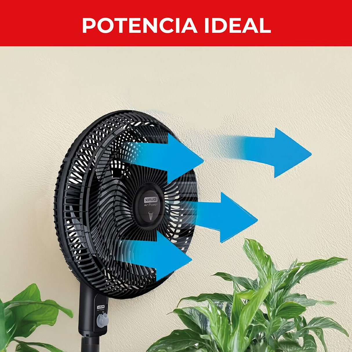 Ventilador de Piso Samurai Air Power Negro 47.4x118cm de 3 Velocidades y con Oscilación - VENTILADORES | Bylmo