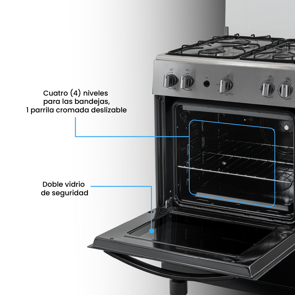 Estufa Challenger Cucina Negro 60x93cm de Gas Natural con Cuatro Quemadores - ESTUFAS | Bylmo