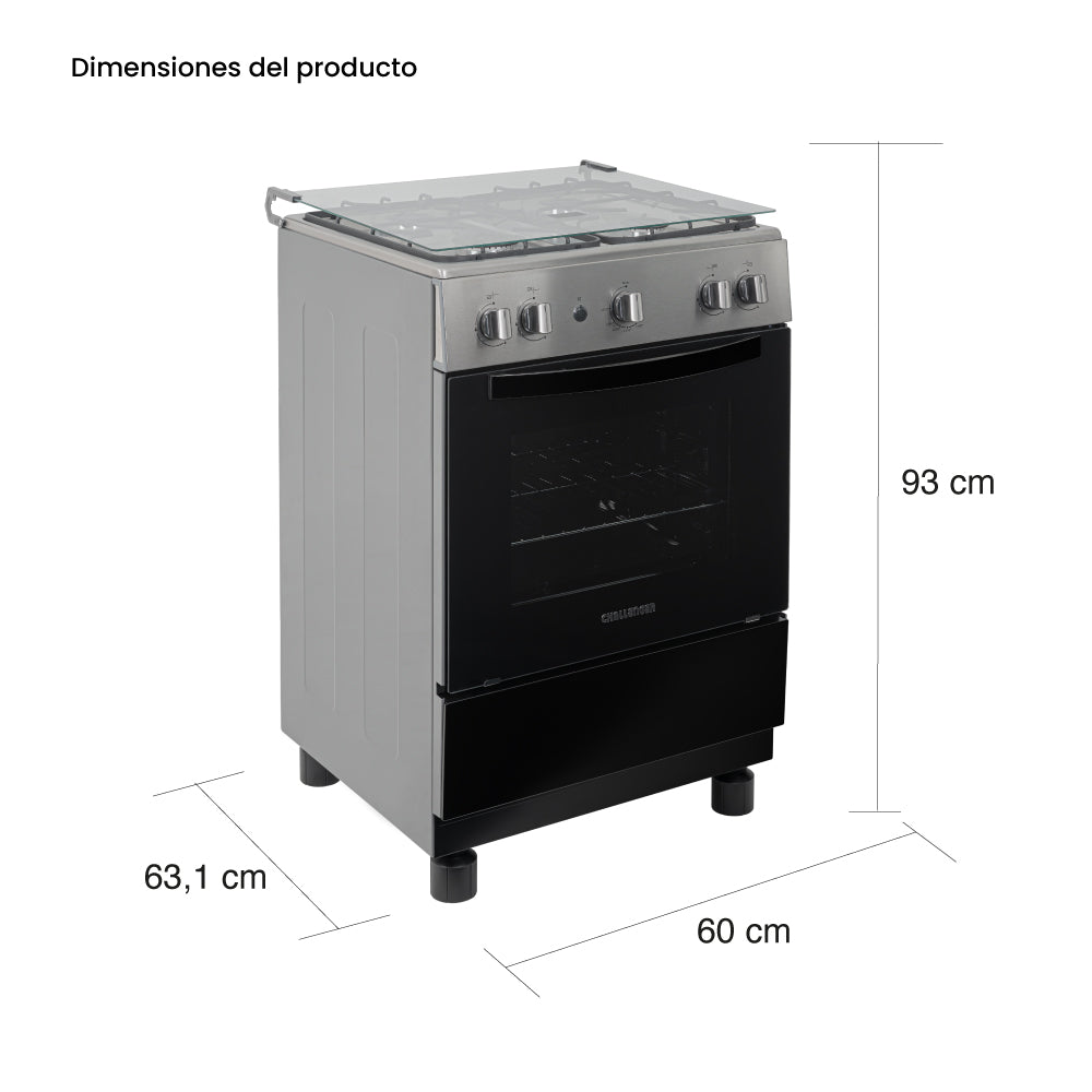 Estufa Challenger Cucina Negro 60x93cm de Gas Propano con Cuatro Quemadores - ESTUFAS | Bylmo
