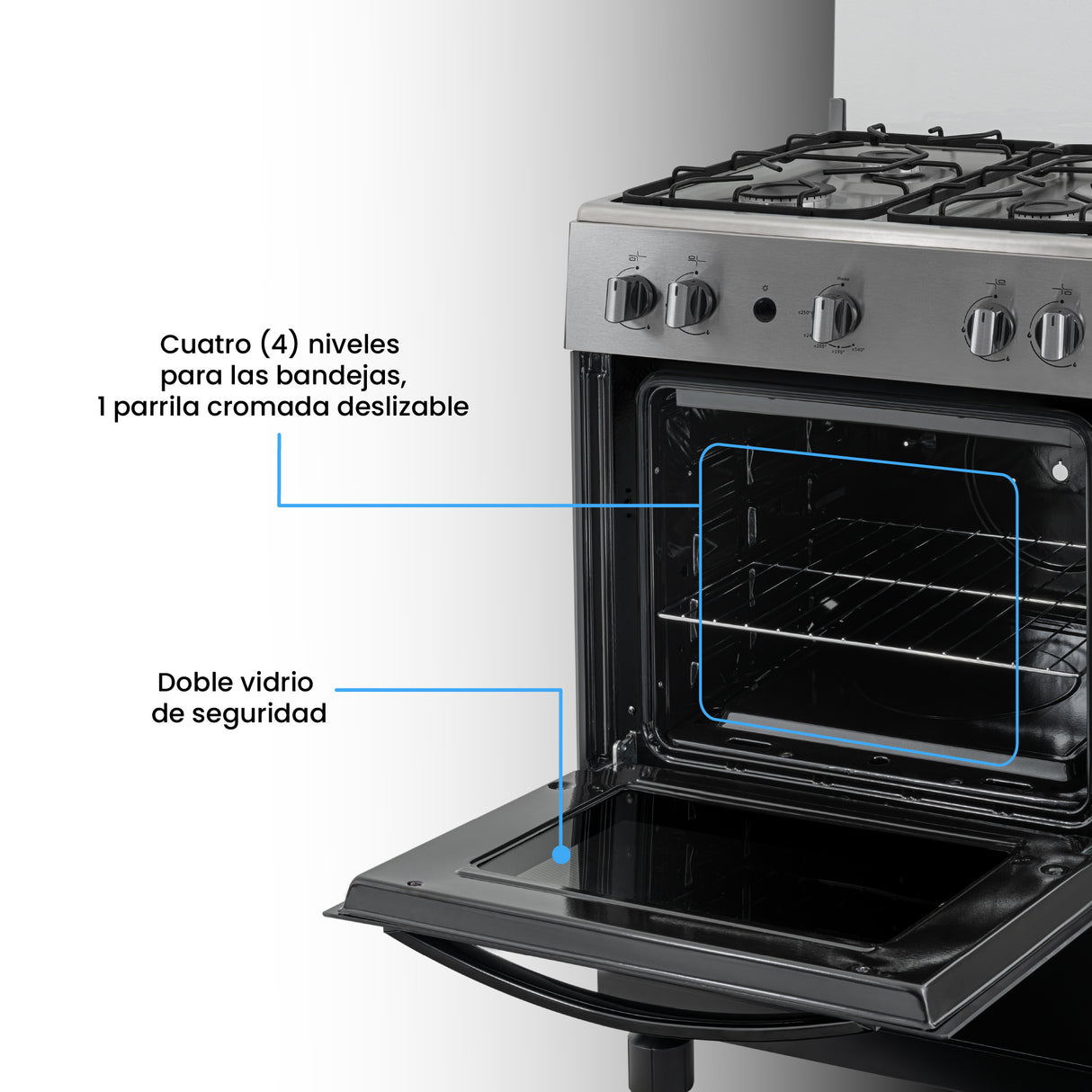 Estufa Challenger Cucina Negro 60x93cm de Gas Propano con Cuatro Quemadores - ESTUFAS | Bylmo