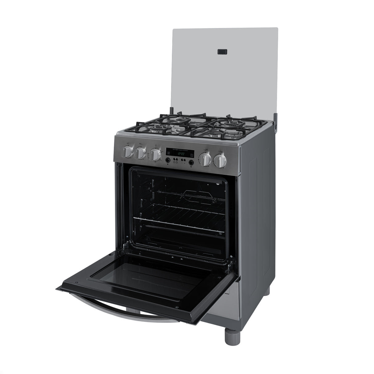 Estufa Challenger Cucina Gris 60x93cm de Gas Natural con Cuatro Quemadores con Pantalla Digital y con Temporizador - ESTUFAS | Bylmo