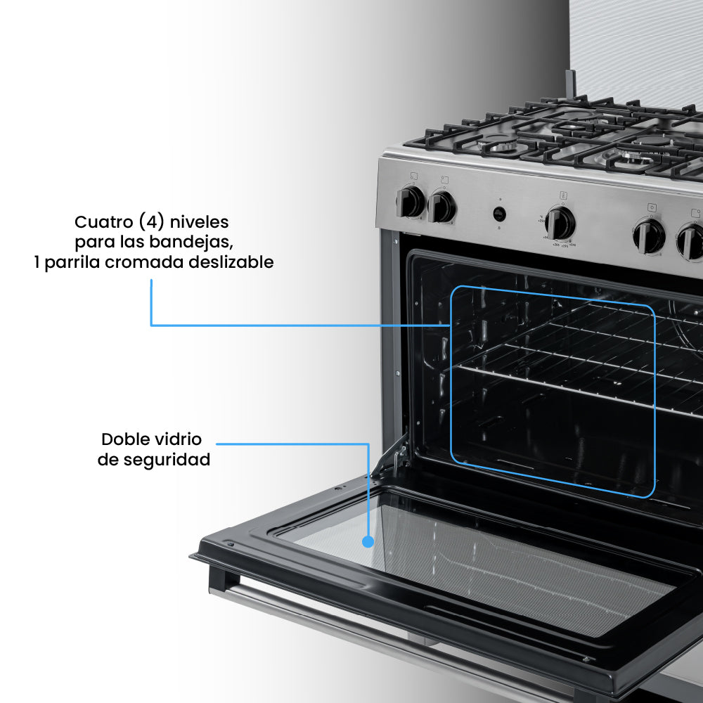 Estufa Challenger Cucina Gris 76x93cm de Gas Natural con Cinco Quemadores - ESTUFAS | Bylmo