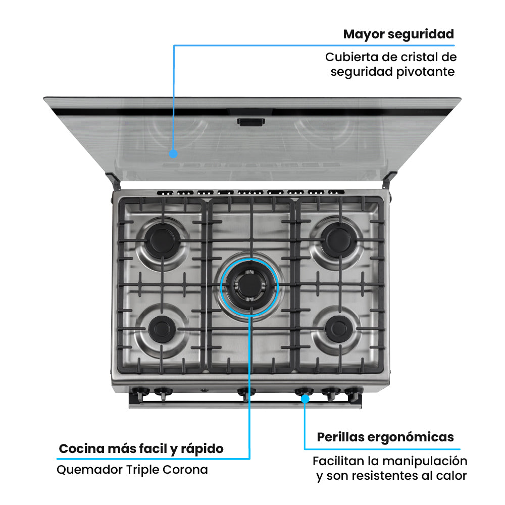 Estufa Challenger Cucina Gris 76x93cm de Gas Natural con Cinco Quemadores - ESTUFAS | Bylmo