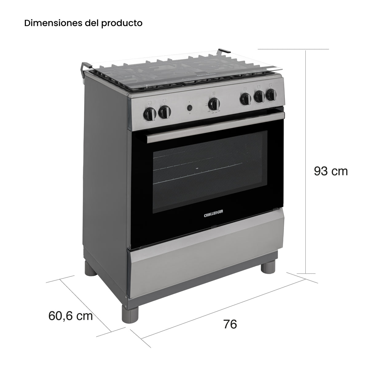 Estufa Challenger Cucina Gris 76x93cm de Gas Propano con Cinco Quemadores - ESTUFAS | Bylmo