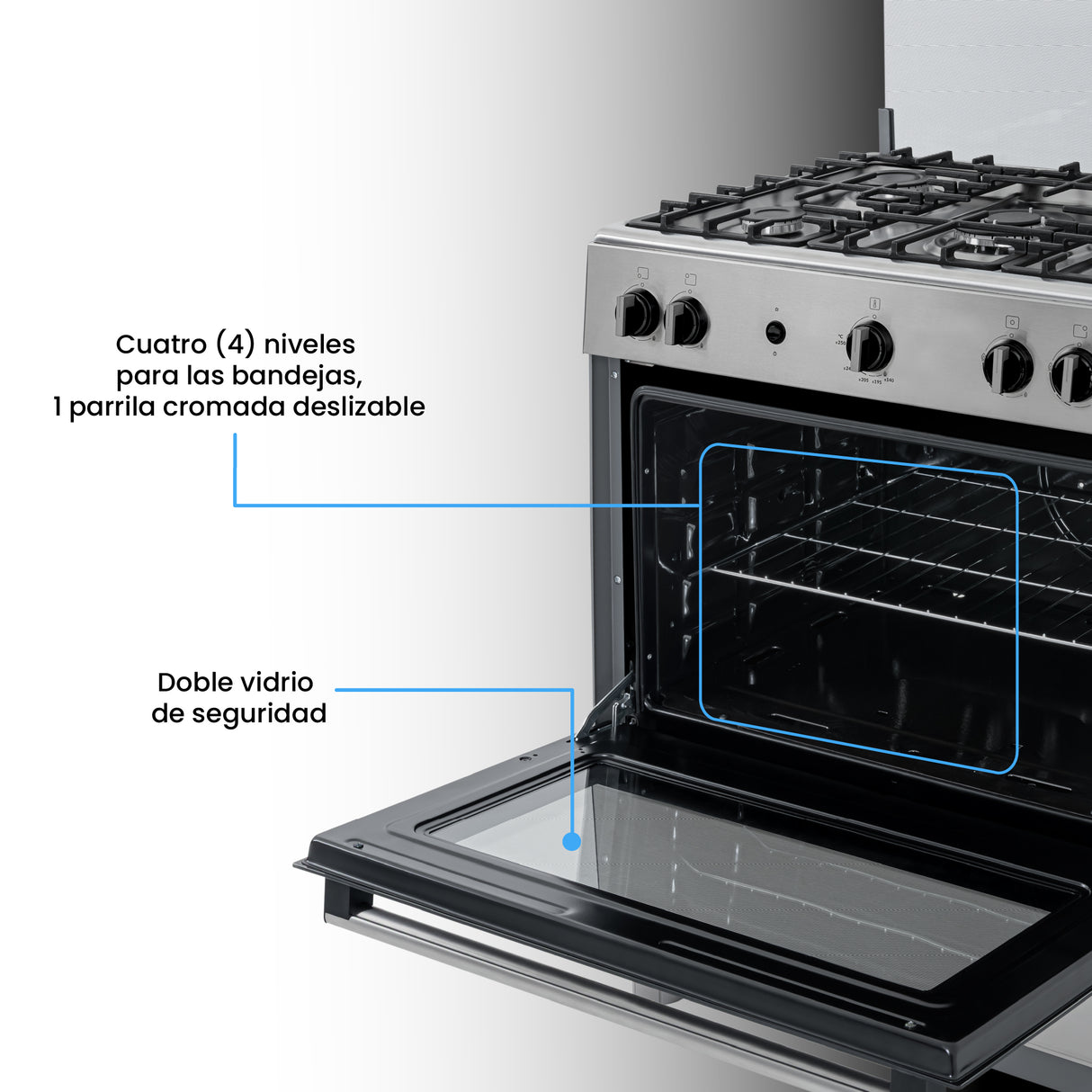 Estufa Challenger Cucina Gris 76x93cm de Gas Propano con Cinco Quemadores - ESTUFAS | Bylmo