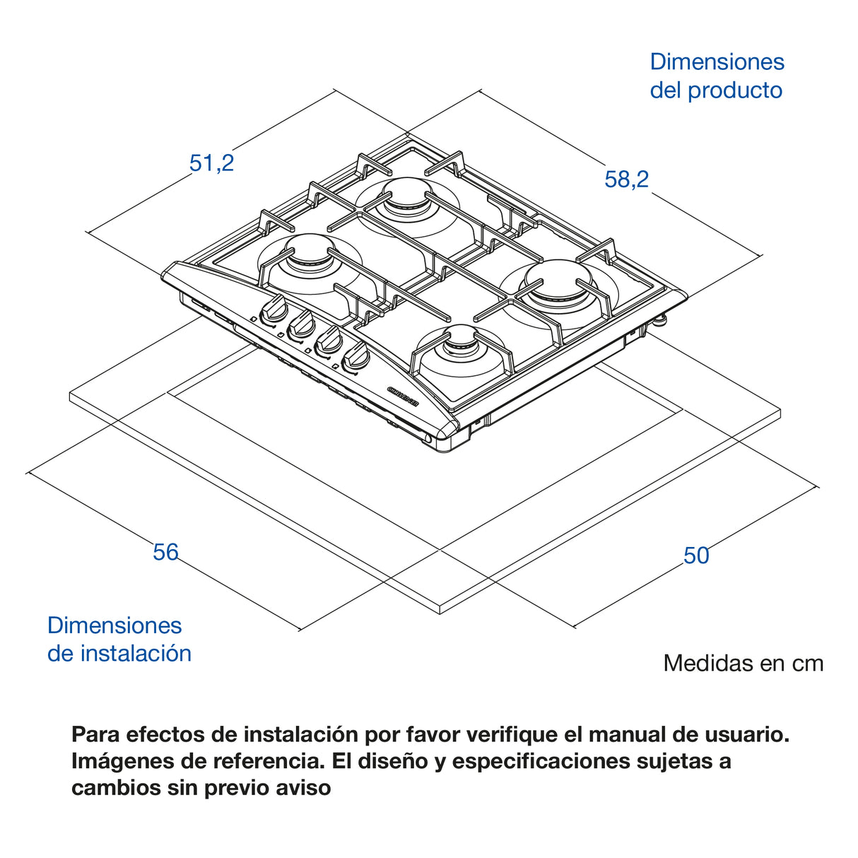 Estufa de Empotrar Challenger Alpha Gris y Negro 58.2x51.2cm de Gas Natural con Cuatro Quemadores - ESTUFAS DE EMPORTRAR Y CUBIERTAS | Bylmo