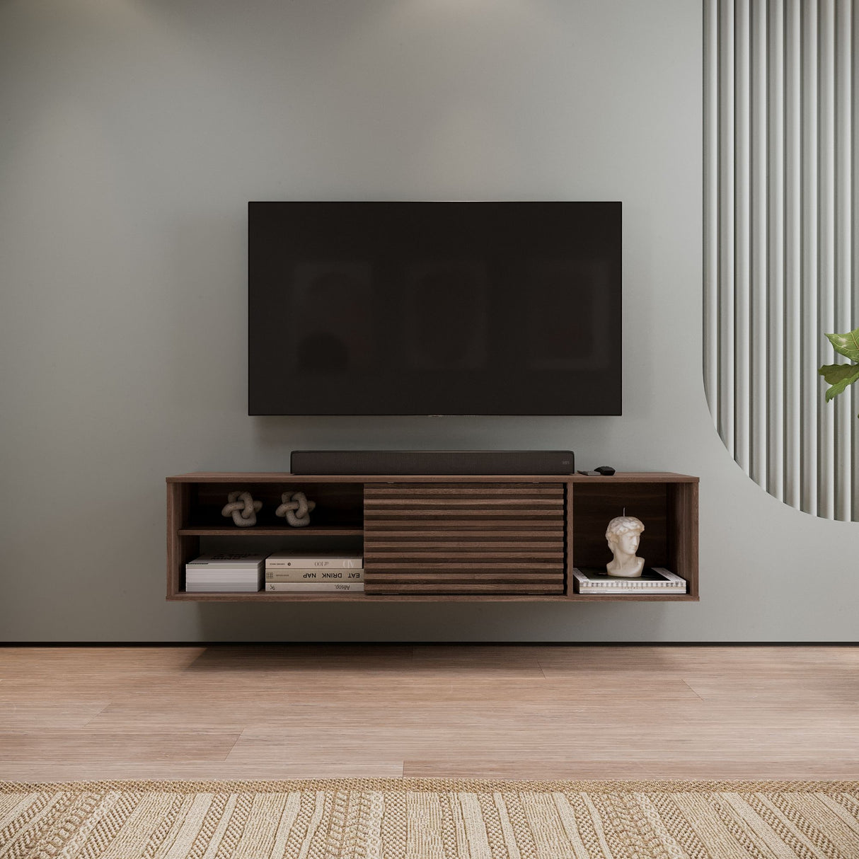 Mesa para TV Flotante Nori Milan 160x37cm para TV Hasta 65" Pulgadas con Un Compartimiento - MUEBLES DE TV | Bylmo