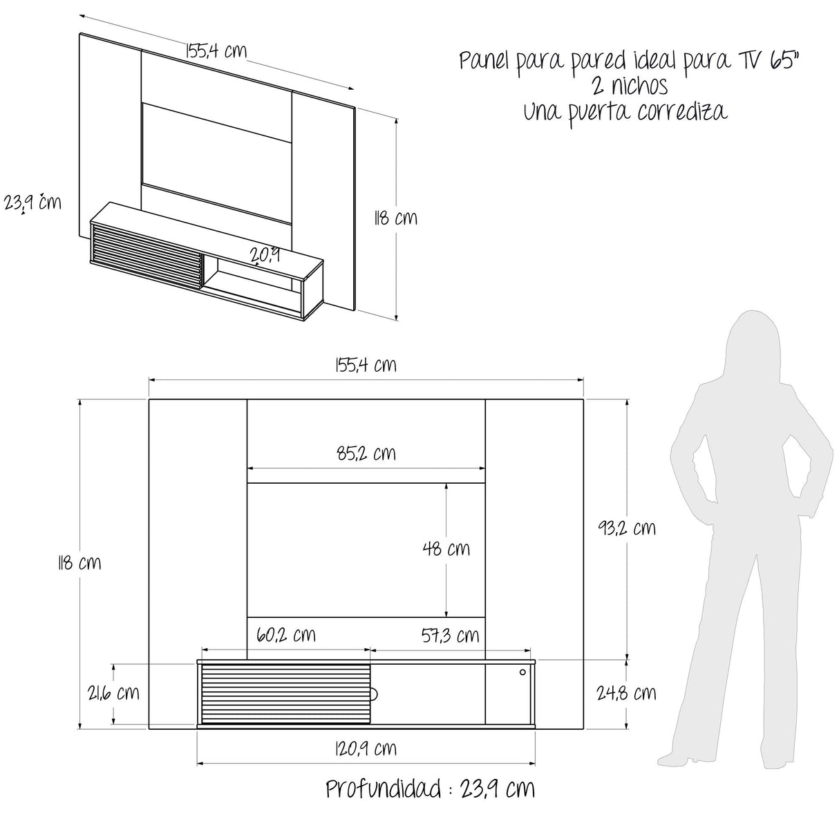 Panel de TV Nori Panela 155x118cm para TV Hasta 65" Pulgadas con Un Compartimiento - MUEBLES DE TV | Bylmo