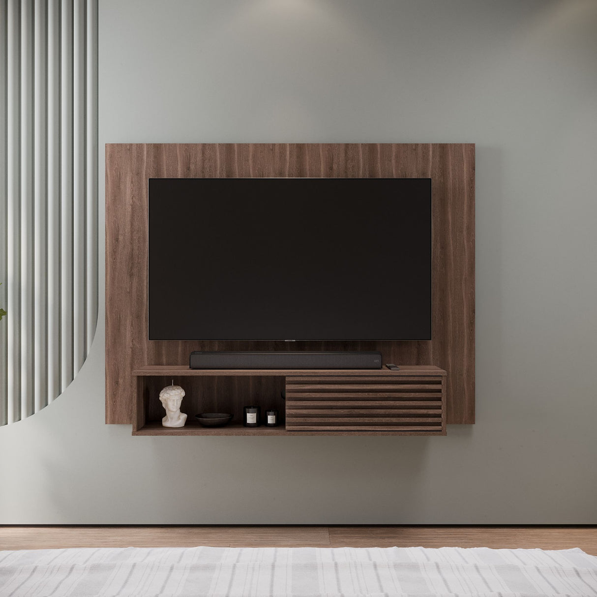 Panel de TV Nori Milan 155x118cm para TV Hasta 65" Pulgadas con Un Compartimiento - MUEBLES DE TV | Bylmo