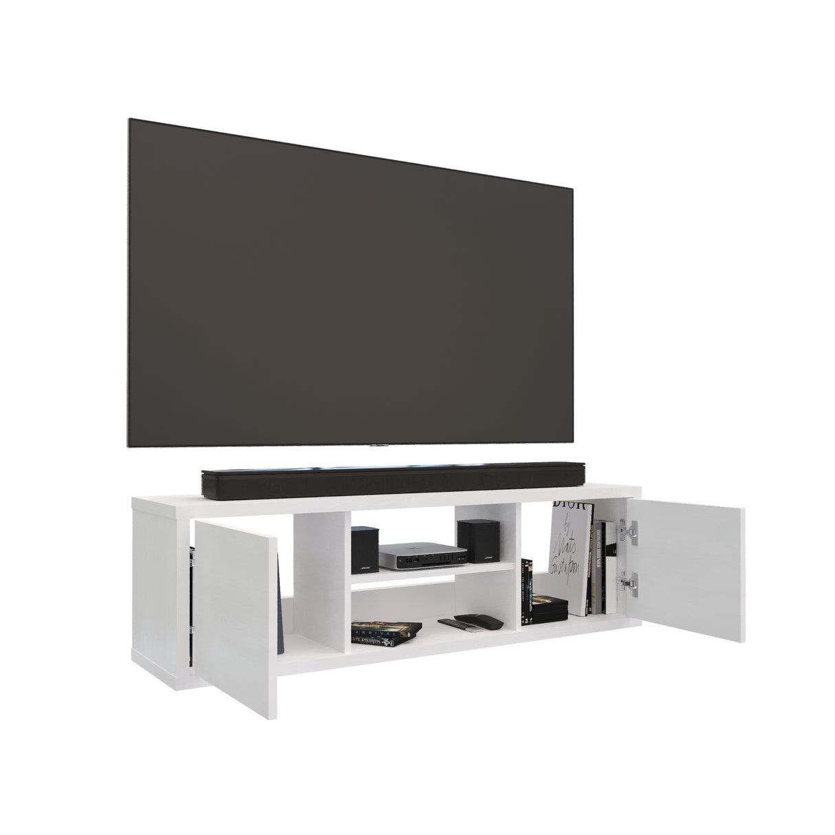 Mesa para TV Flotante Good Blanco 120x35cm para TV Hasta 50" Pulgadas con Dos Compartimientos - MUEBLES DE TV | Bylmo