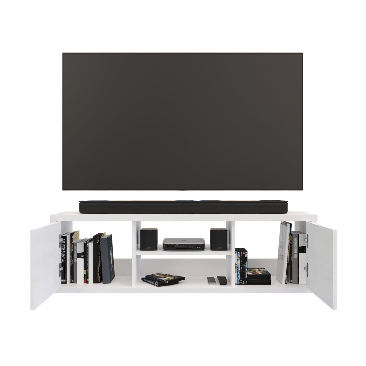 Mesa para TV Flotante Good Blanco 120x35cm para TV Hasta 50" Pulgadas con Dos Compartimientos - MUEBLES DE TV | Bylmo