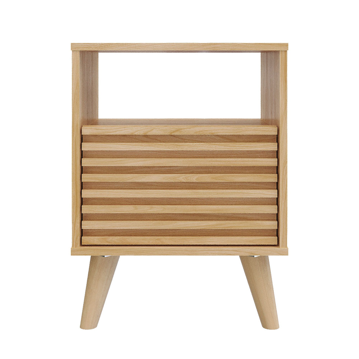 Mesa de Noche Nori Miel 45x63cm con Un Cajón Un Compartimiento y con Patas - MESAS DE NOCHE | Bylmo