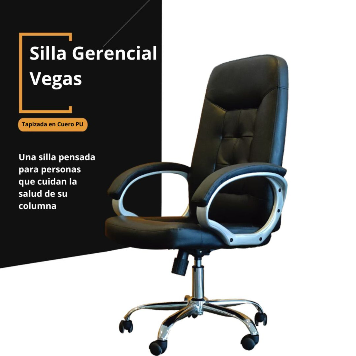 Silla Gerencial Vegas Negro 51x128cm Giratoria con Espaldar y con Apoya Cabezas - SILLAS DE OFICINA | Bylmo