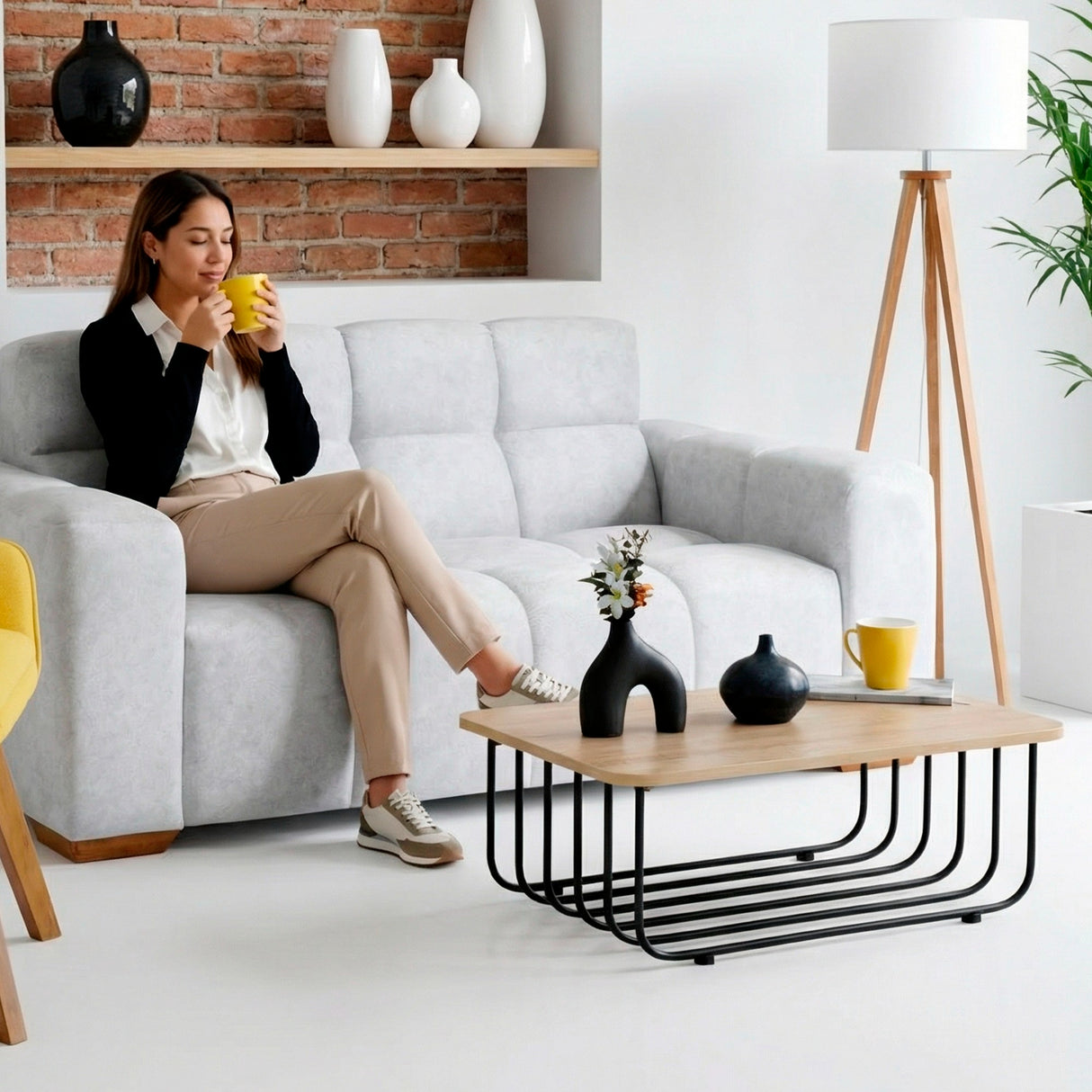 Mesa de Centro Lema Oasis y Negro Metálico 80x28cm Rectangular con Patas Metálicas Continuas - MESAS DE CENTRO | Bylmo