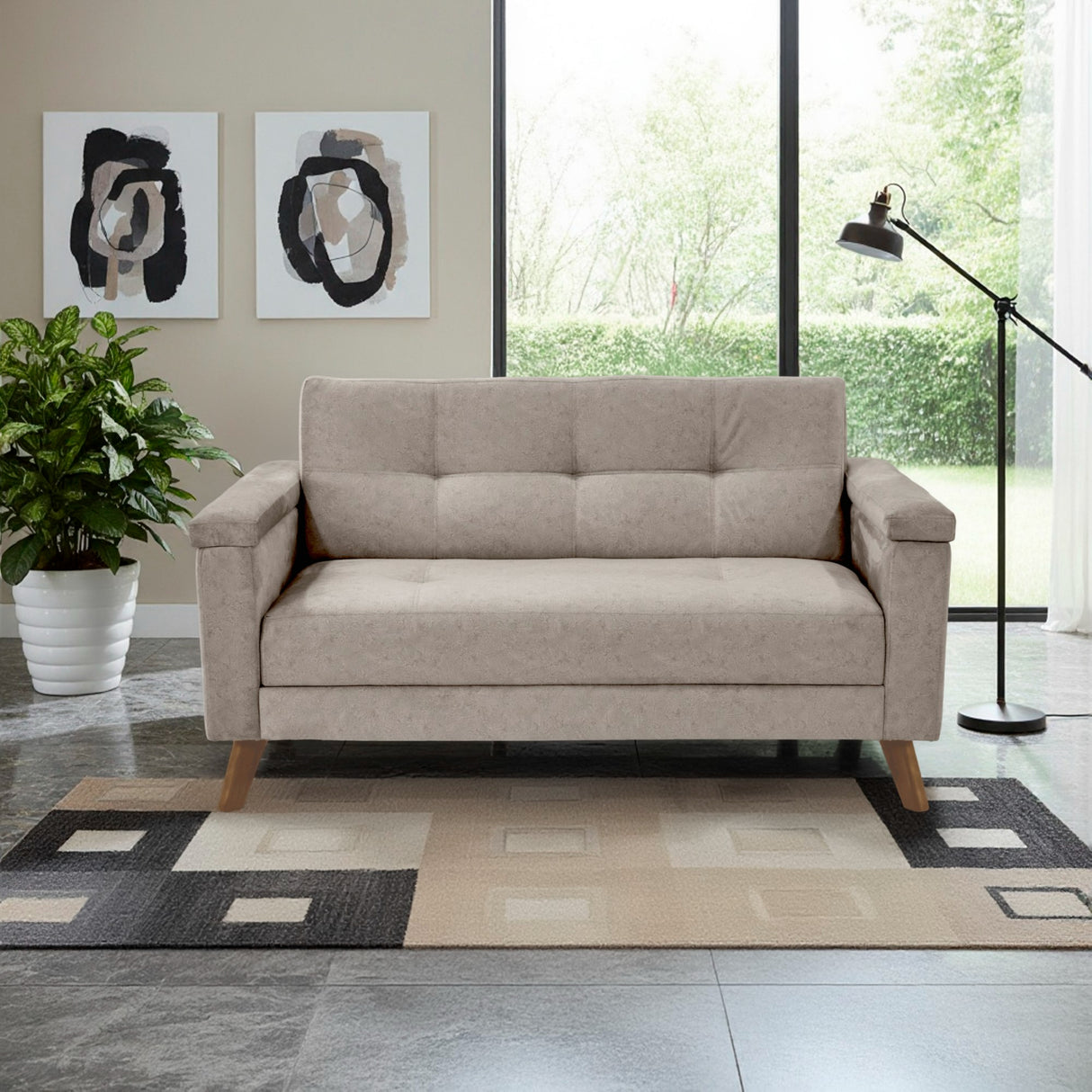 Sofá Carter Taupe y Matiz Caoba 150x84cm de Dos Puestos y con Apoya Brazos - SOFAS Y POLTRONAS | Bylmo