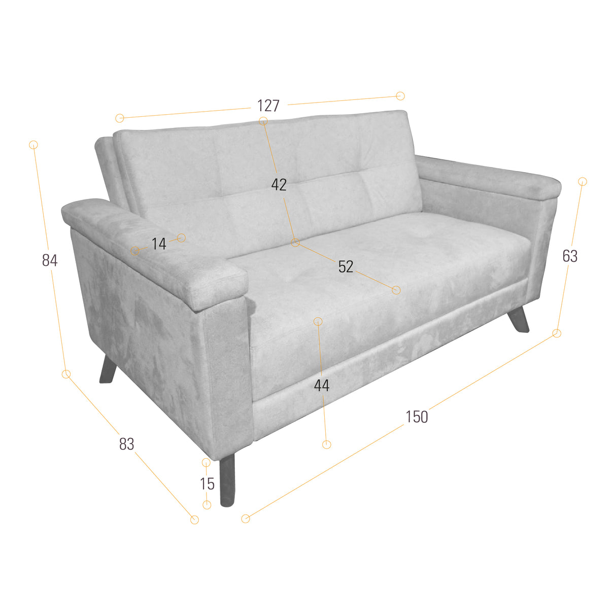 Sofá Carter Taupe y Matiz Caoba 150x84cm de Dos Puestos y con Apoya Brazos - SOFAS Y POLTRONAS | Bylmo