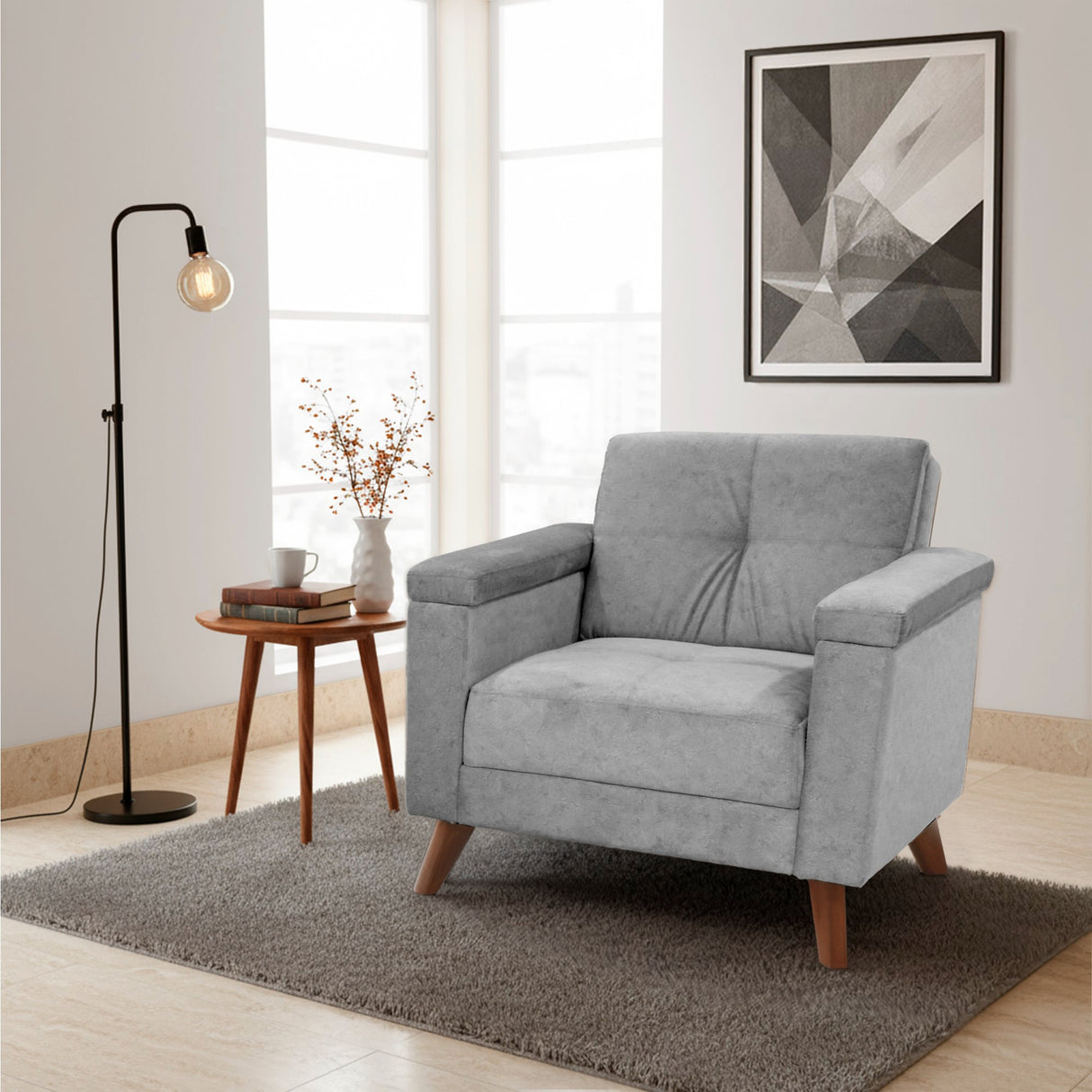 Poltrona Carter Gris y Matiz Caoba 84x84cm de Un Puestos y con Apoya Brazos - SOFAS Y POLTRONAS | Bylmo
