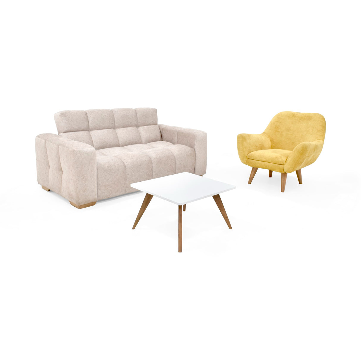 Sala Miami Beige y Mostaza 171x81cm de Tres Puestos y con Apoya Brazos - SOFAS Y POLTRONAS | Bylmo