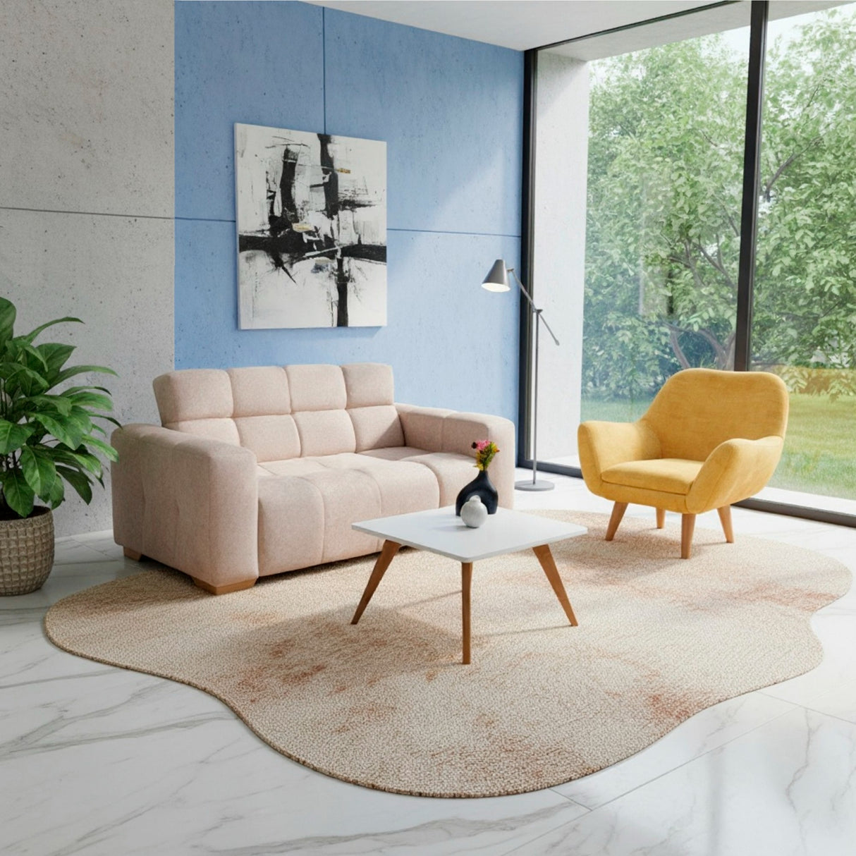 Sala Miami Beige y Mostaza 171x81cm de Tres Puestos y con Apoya Brazos - SOFAS Y POLTRONAS | Bylmo