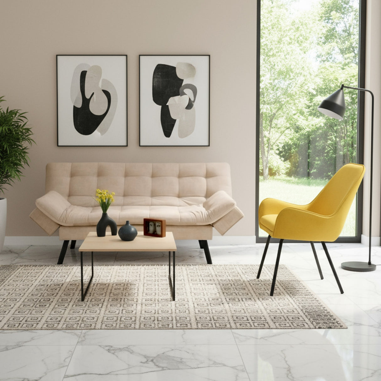 Sala Milan Beige y Mostaza 176x78cm de Cuatro Puestos y Sin Apoya Brazos - SOFAS Y POLTRONAS | Bylmo