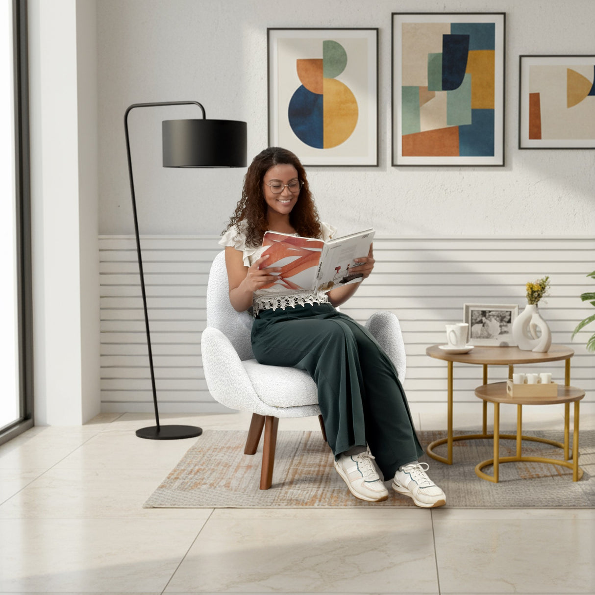 Poltrona Sibu Blanco y Matiz Caoba 77x79cm de Un Puestos y con Apoya Brazos - SOFAS Y POLTRONAS | Bylmo