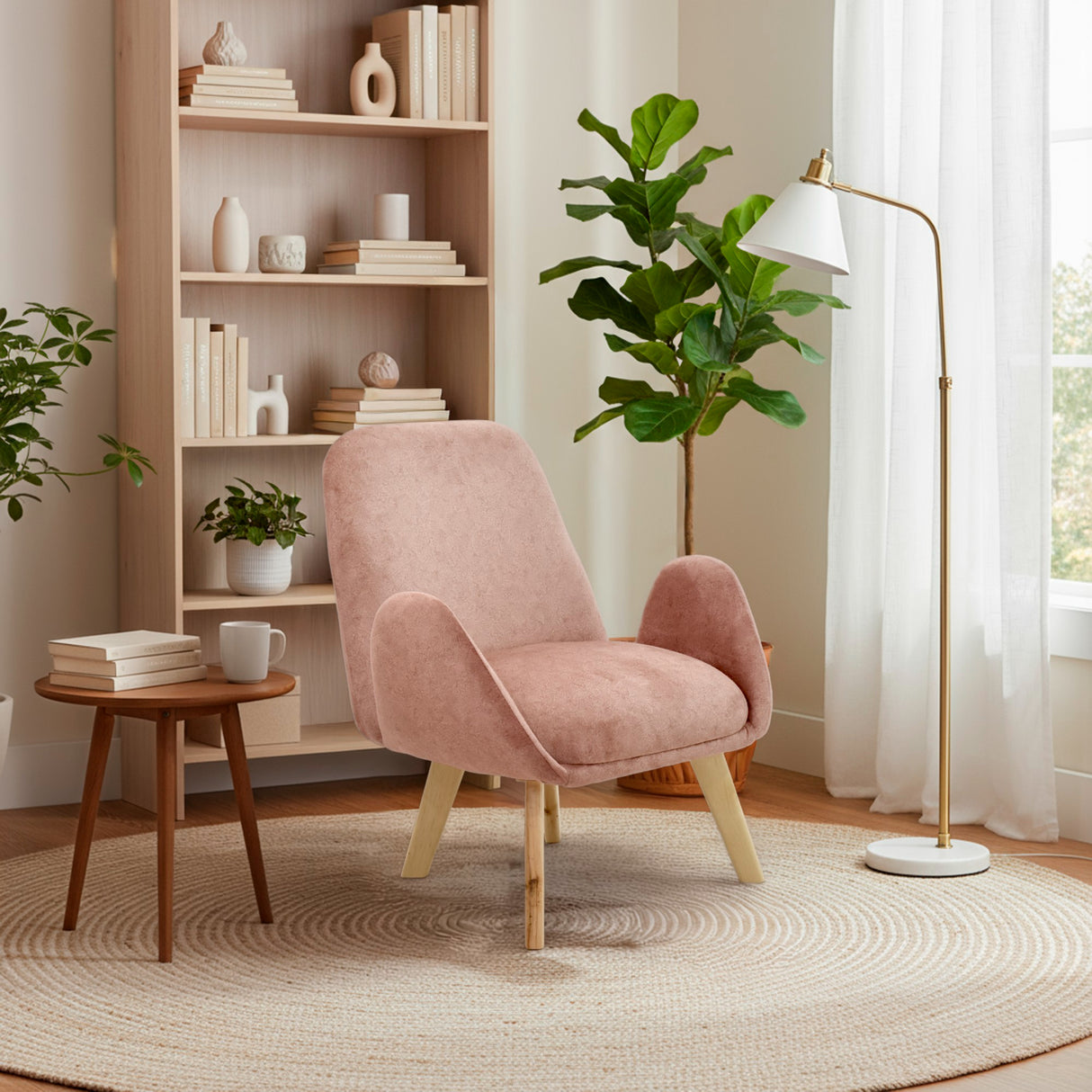 Poltrona Sibu Salmón y Matiz Natural 77x79cm de Un Puestos y con Apoya Brazos - SOFAS Y POLTRONAS | Bylmo