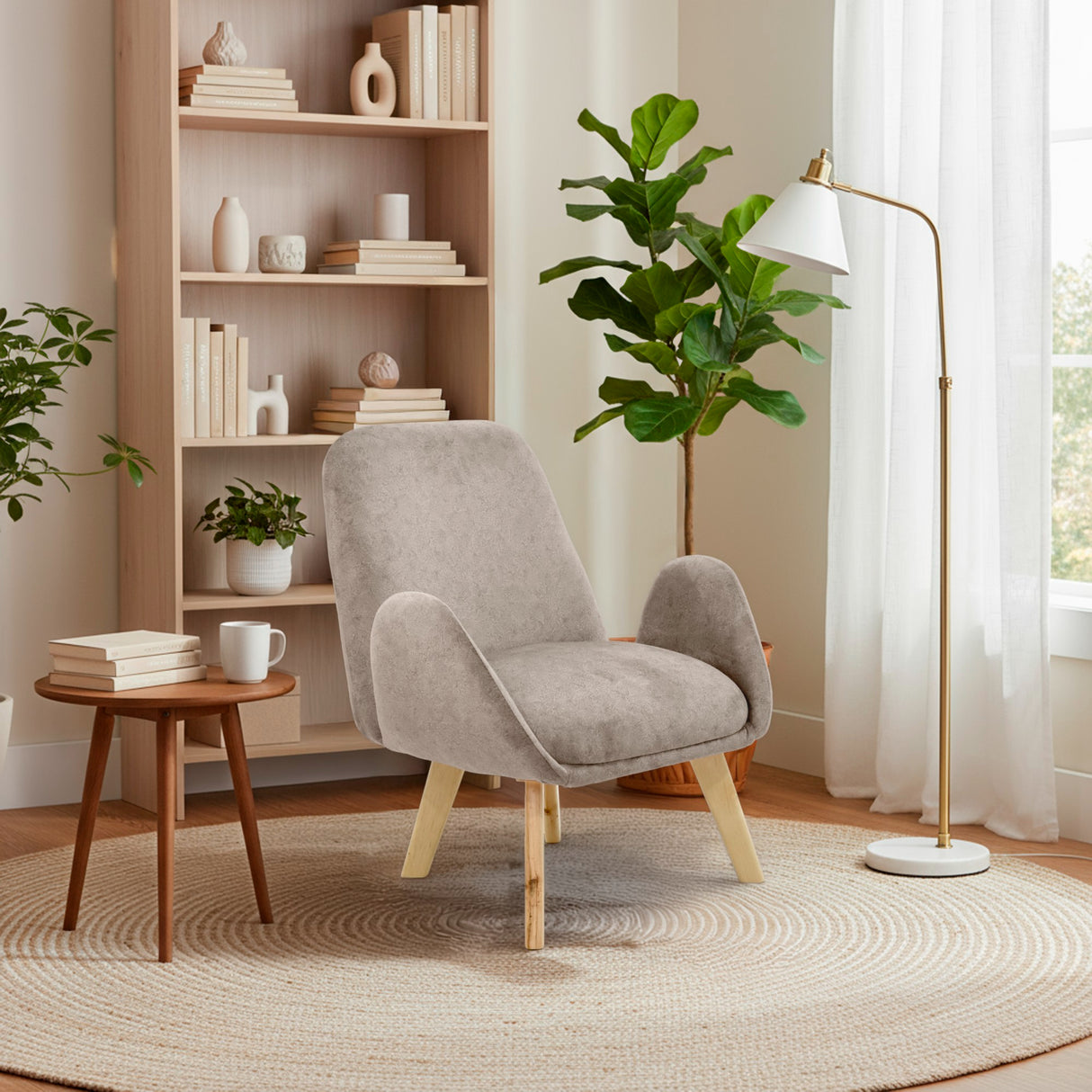 Poltrona Sibu Taupe y Matiz Natural 77x79cm de Un Puestos y con Apoya Brazos - SOFAS Y POLTRONAS | Bylmo