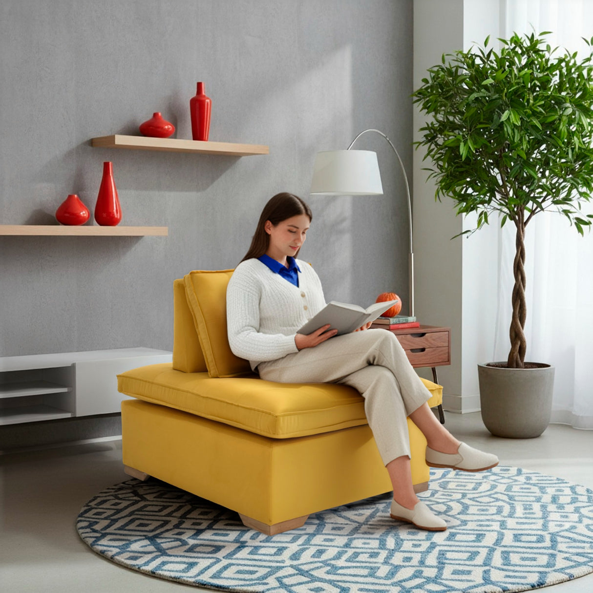 Poltrona Ventury Mostaza y Matiz Caoba 83x86cm de Un Puestos y Sin Apoya Brazos - SOFAS Y POLTRONAS | Bylmo