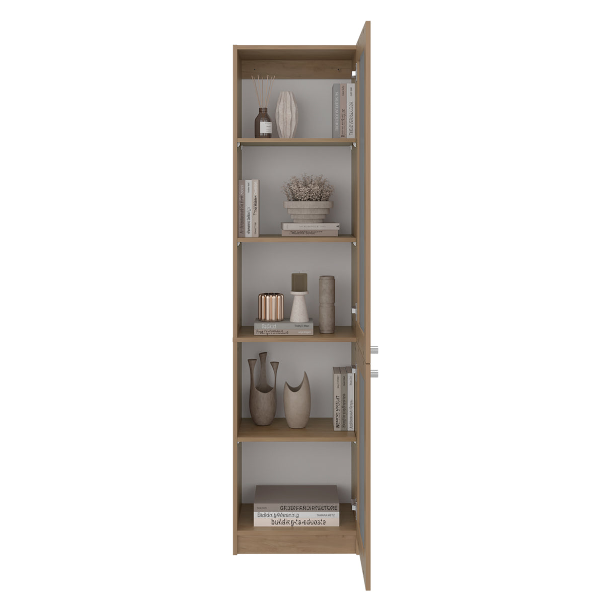 Estantería Home Fresno y Blanco 45x180.6cm Rectangular con Tres Entrepaños y Dos Puertas con Vidrio - BIBLIOTECAS Y ESTANTERIAS | Bylmo