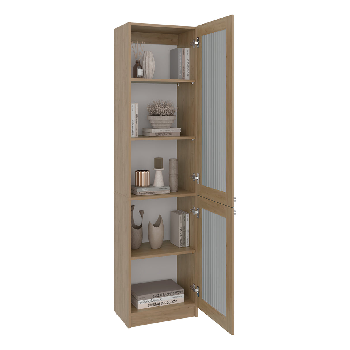 Estantería Home Fresno y Blanco 45x180.6cm Rectangular con Tres Entrepaños y Dos Puertas con Vidrio - BIBLIOTECAS Y ESTANTERIAS | Bylmo
