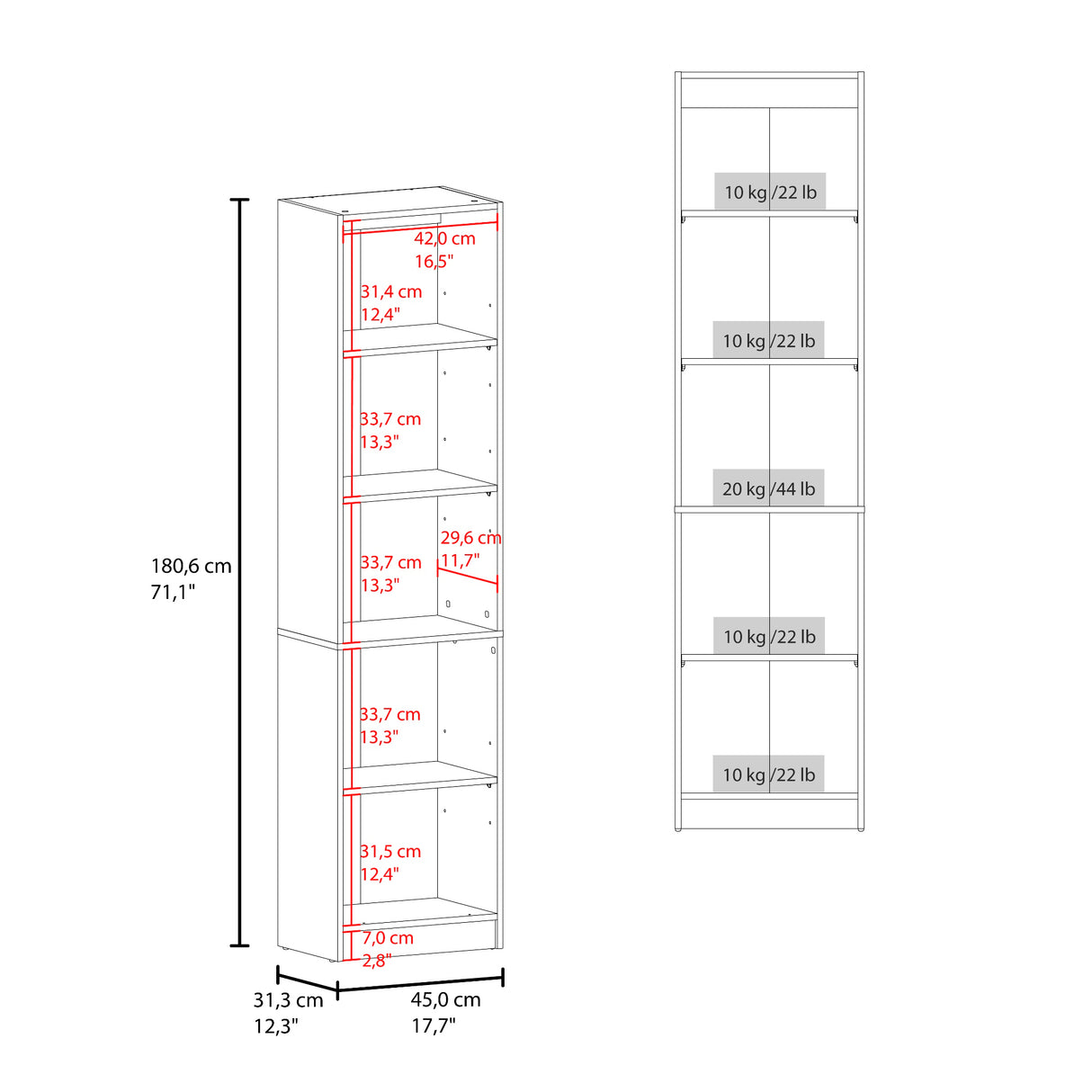 Estantería Home Blanco 45x180.6cm Rectangular con Tres Entrepaños y Dos Puertas - BIBLIOTECAS Y ESTANTERIAS | Bylmo