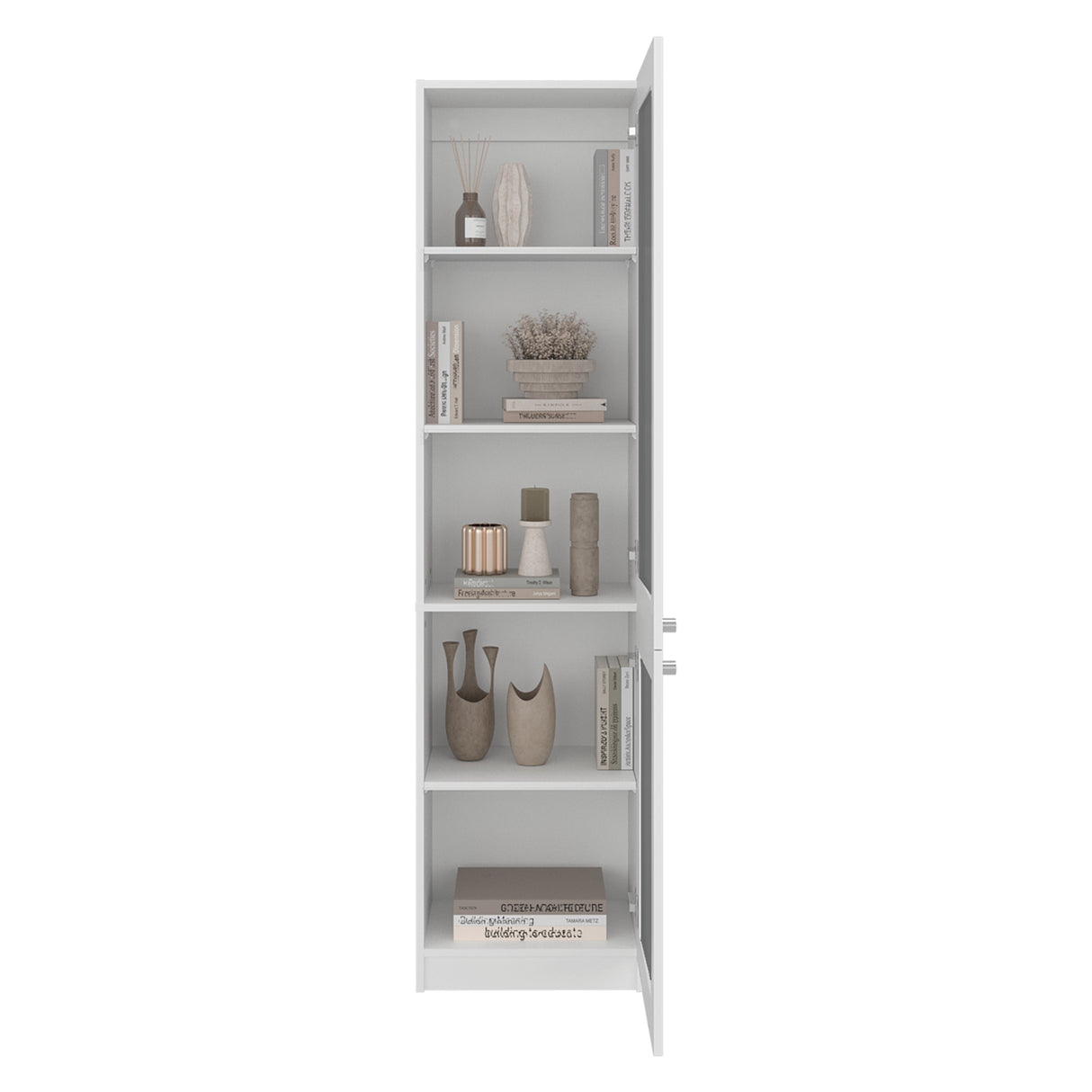 Estantería Home Blanco 45x180.6cm Rectangular con Tres Entrepaños y Dos Puertas con Vidrio - BIBLIOTECAS Y ESTANTERIAS | Bylmo