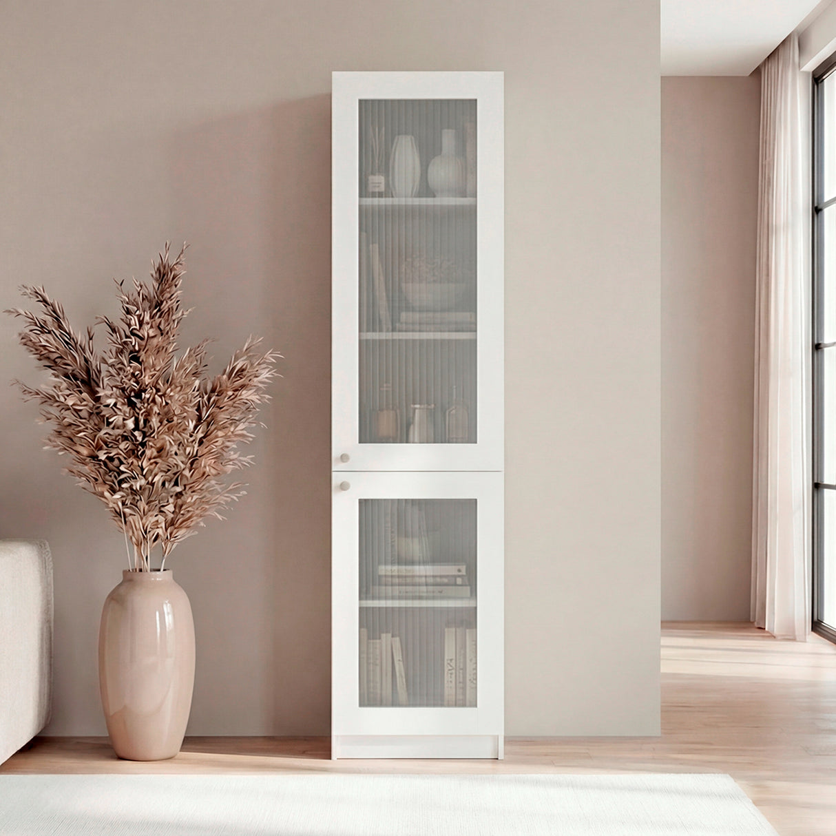 Estantería Home Blanco 45x180.6cm Rectangular con Tres Entrepaños y Dos Puertas con Vidrio - BIBLIOTECAS Y ESTANTERIAS | Bylmo